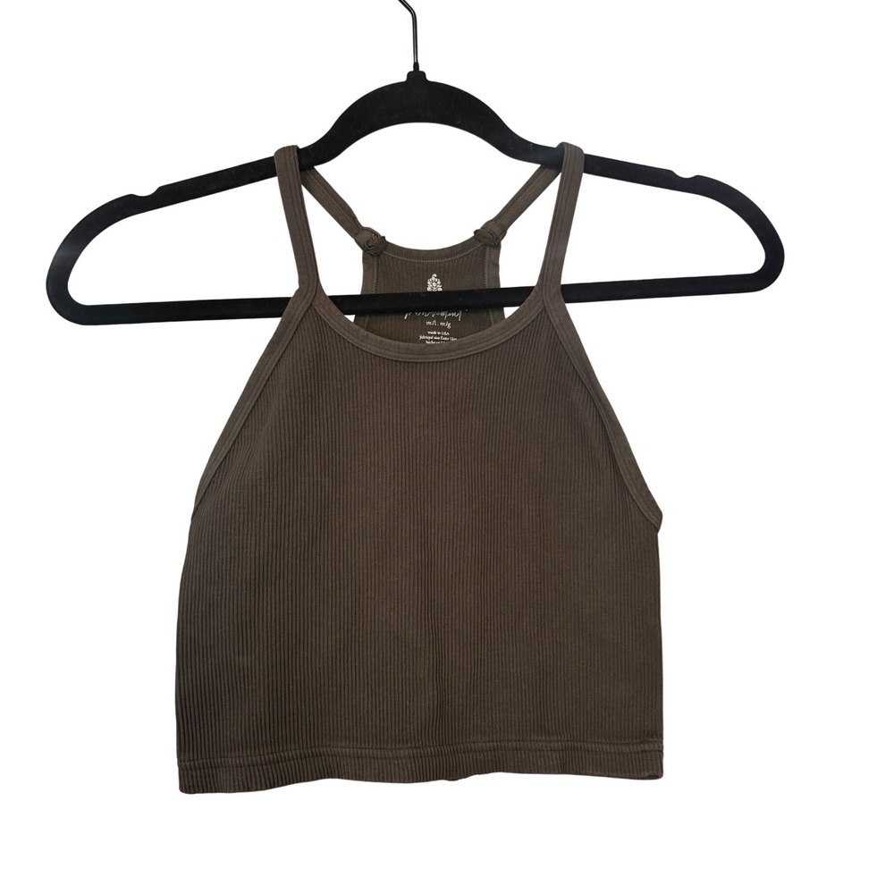 Free People FP Movement Happiness Runs Crop Tank Green Ribbed M/L